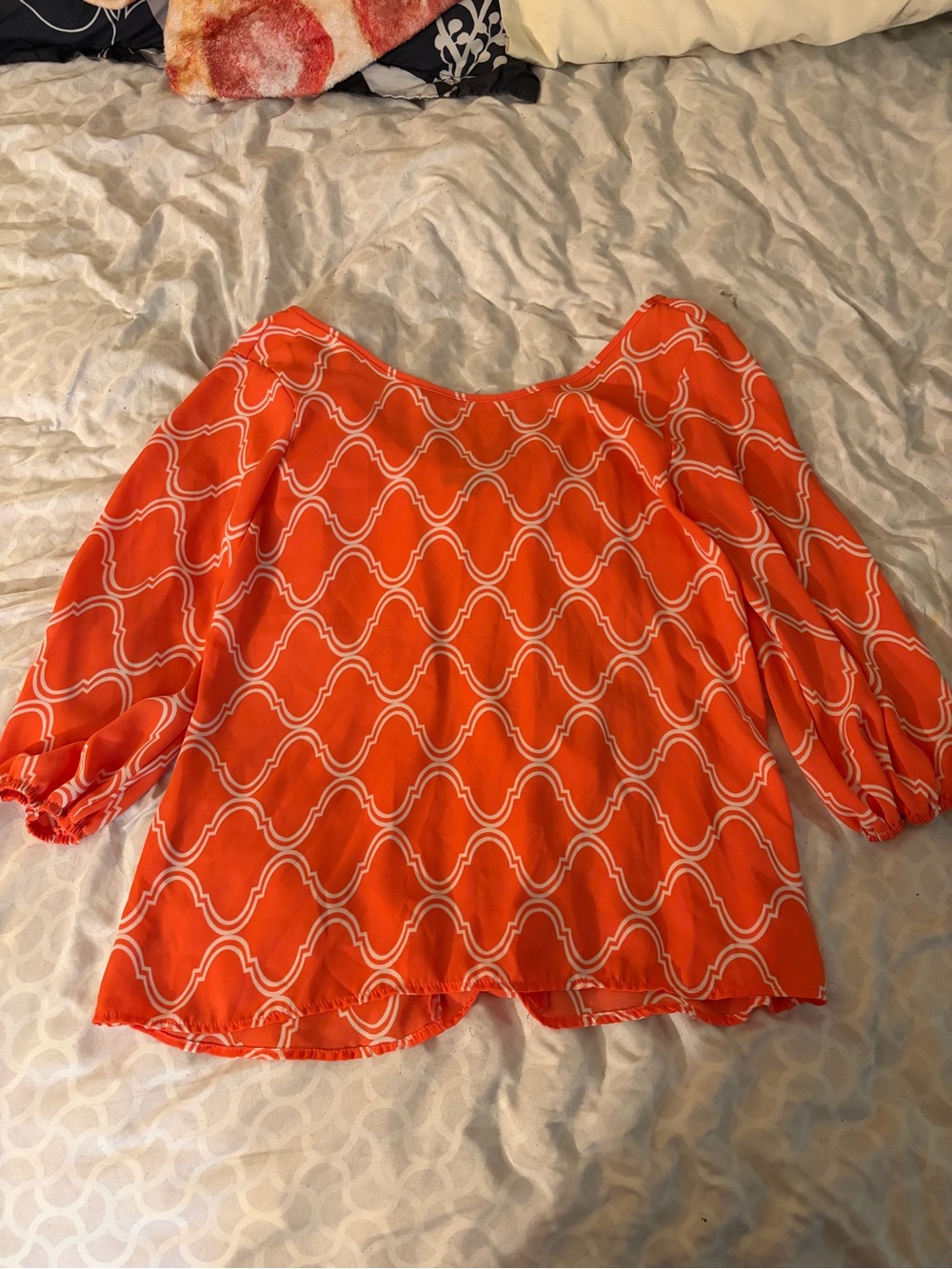 Bright Orange Geometric Off-Shoulder Blouse
